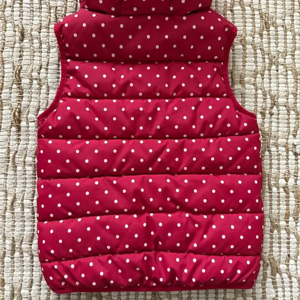 Gymboree Girls Hooded Reversible Puffer Vest Red White Polka Dot Apple Print 6